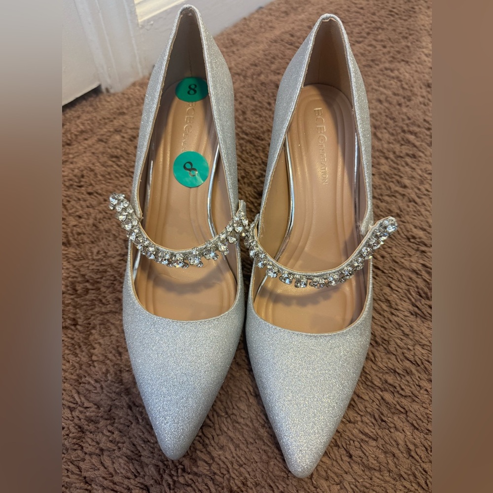 BCBGMaxazria Branda Stiletto Pump Silver Rhinestones Heels Glitter 8 9.5 NEW - Picture 8 of 8